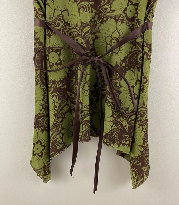 Hot Tempered Y2K Olive Green Brown Floral Paisley Mesh V Neck Asymmetrical Tank - Image 13