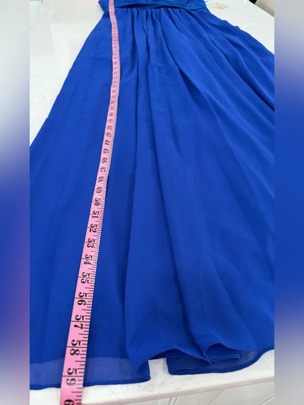 Elegant Blue Chiffon Maxi Dress with Satin Waistband - Image 9