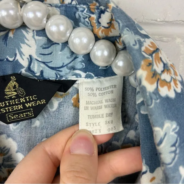 Vintage Sears Authentic Western Wear Pearl Snap Floral Button Down Shirt Size L - Image 9