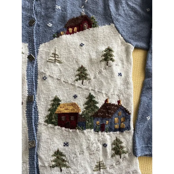 Vintage Northern Isles Cardigan Sweater Winter Village Grandmacore Cottagecore L - Image 3