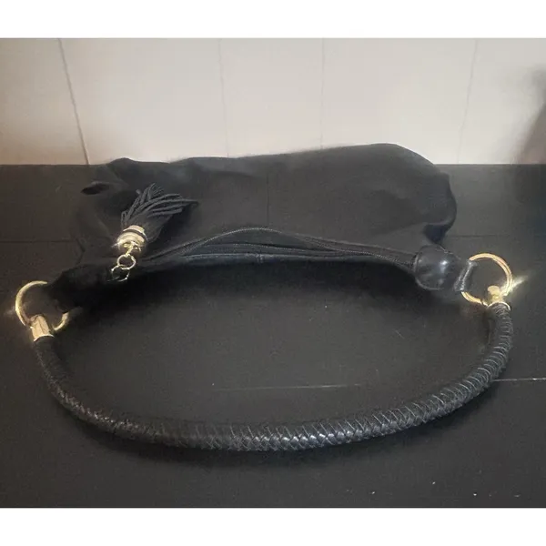 Vintage Great American Leatherworks Black Leather Shoulder Bag Purse Tassel - Image 6