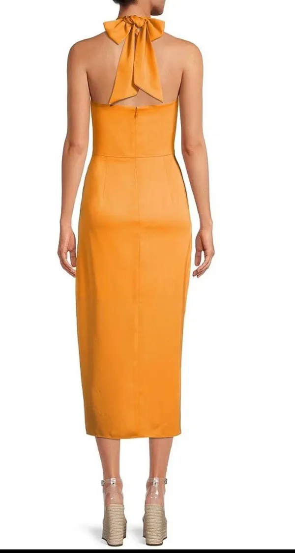 Addie Sleeveless Halter Neck Bow Tie Back Detail Tulip Hem A-Line Midi Dress - Image 3