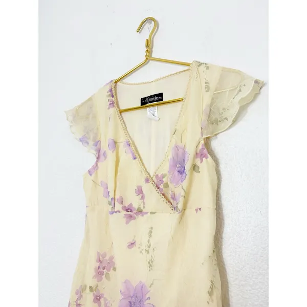 Vintage 90s City Triangles Butter Yellow Floral Midi Dress Fairy Coquette Y2K - Image 6