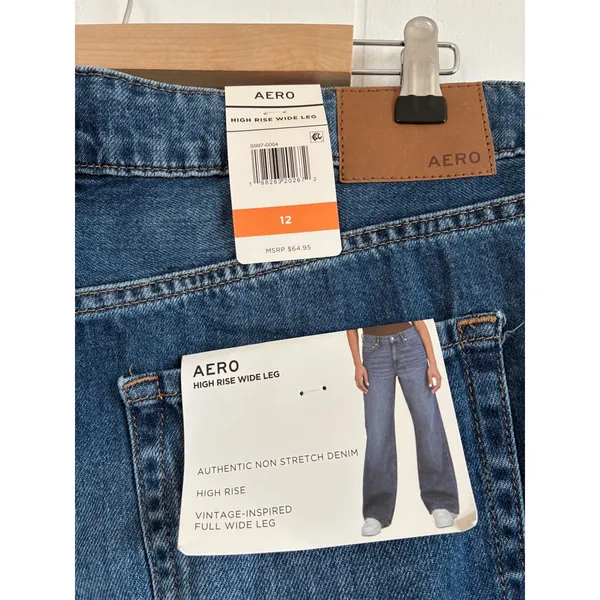 NWT AERO Women High‎ Rise Wide Leg Authentic Non Stretch Denim Jeans Size 12 - Image 3