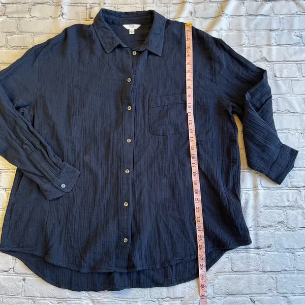 Time & Tru Blouse Button Down Blue 16-18 XL Long Sleeve Shirt Lagenlook Plus - Image 6