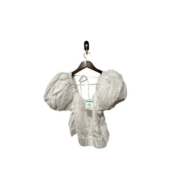 Frame Ruched Crop Puff Sleeve Blouse in Blanc‎ Size Medium NWOT - Image 5
