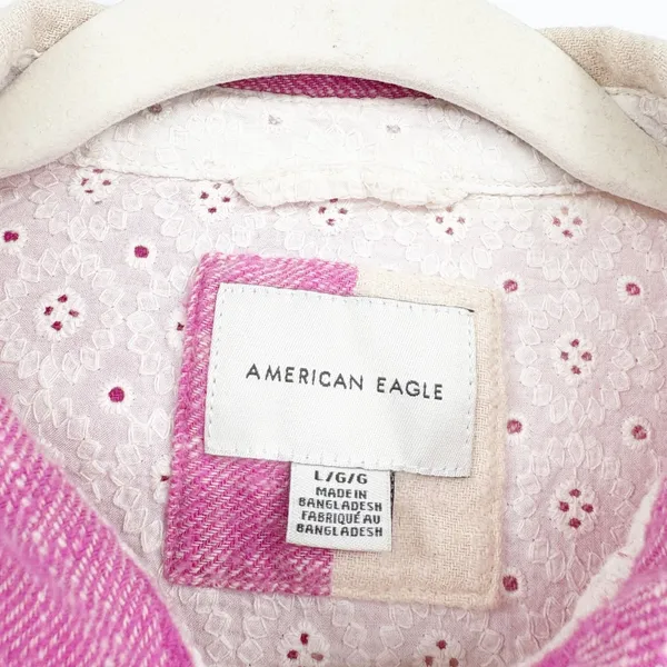American Eagle Womens Pink Plaid Cabincore Flannel Button Down Shirt Size L - Image 2