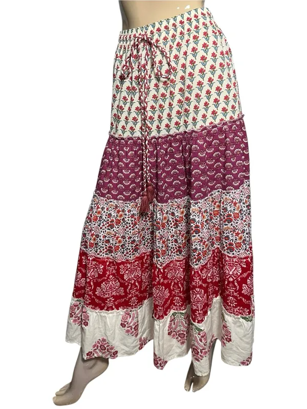 Luna Llena Women’s Size XS Red Cream Paisley Bohemian Tiered Maxi Skirt - Image 3