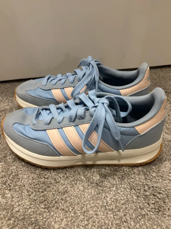 adidas Women's Light Blue Sneakers with Pale Pink Stripes - Image 2