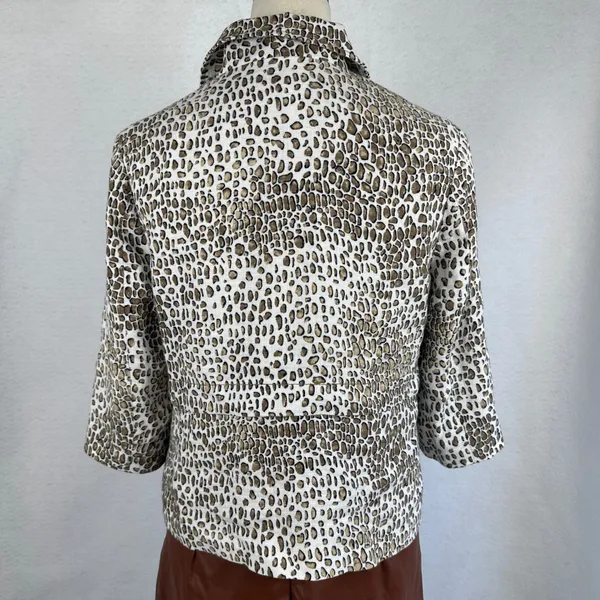 Pendleton Leopard Print Blazer Linen Women‎ Petite Small 3/4Sleeve Button Front - Image 3