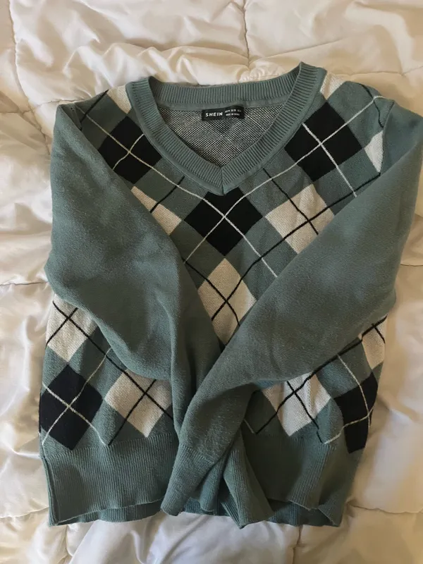 Shein Argyle Teal Sweater - Image 2