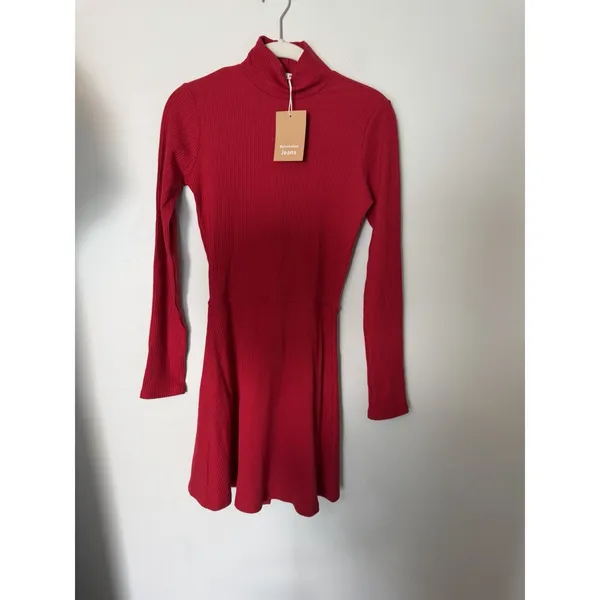 Reformation Jeans Maya Cherry Red Ribbed Turtleneck Mini Dress Long Sleeves XS - Image 5