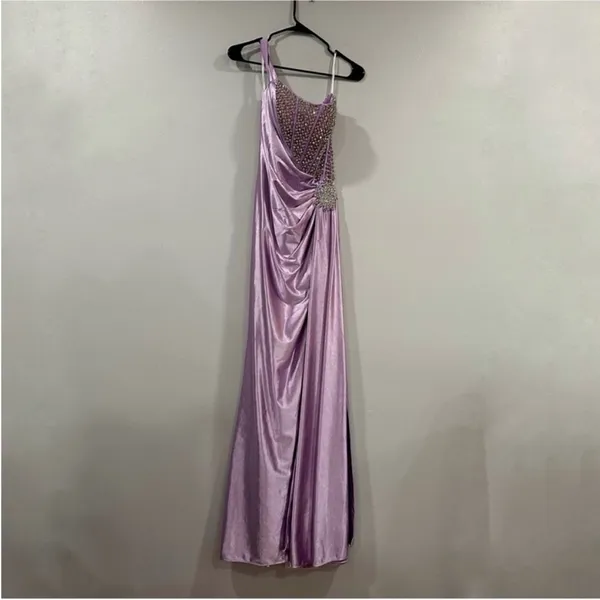 Sherri Hill 55367 Draped One Shoulder Gown Lilac Size 2 - Image 2