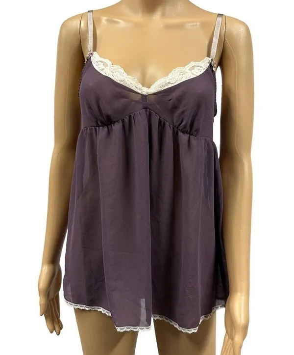 Victorias Secret Purple Lace Cami Adjustable Spaghetti Strap Negligee Top Small - Image 8