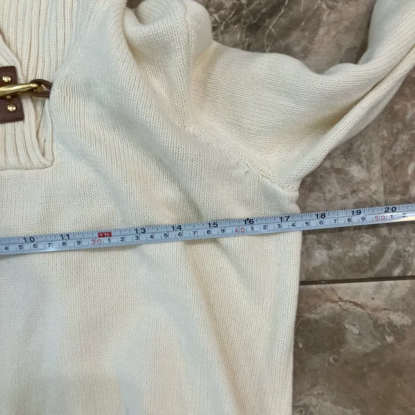 Lauren Ralph Lauren White Cable Knit Shawl Collar Sweater Toggle Neck Size L - Image 3