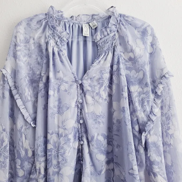 Joie Floral Button Down Long Sleeve Ruffle Blouse - Image 2