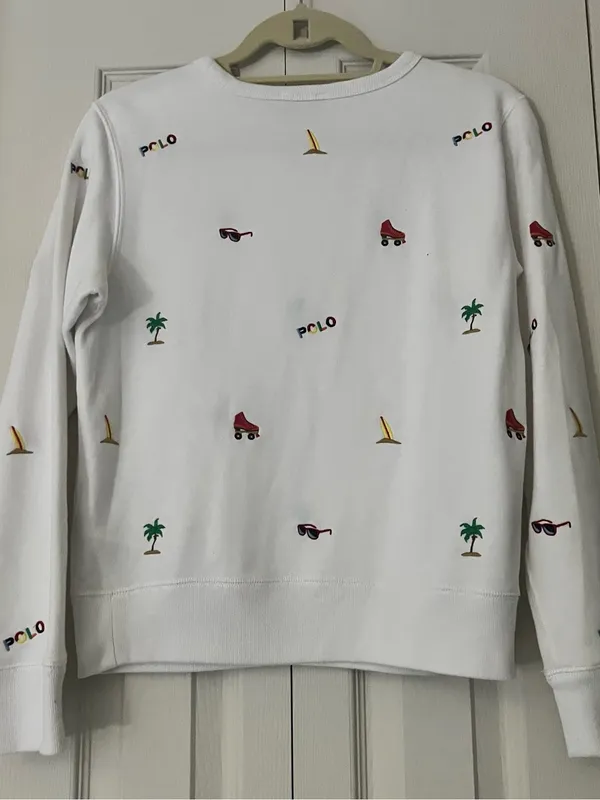 Polo by Ralph Lauren White Crewneck Sweater with Colorful Embroidered Icons - Image 4