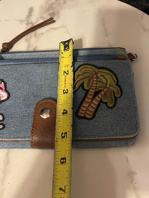 Vtg 1990's DENIM CLUTCH BAG BEACH THEME UNBRANDED FLAMINGO/PALM TREE - Image 4