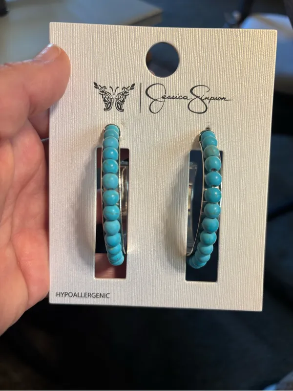 Turquoise Bead Hoop Earrings for Women - Image 2