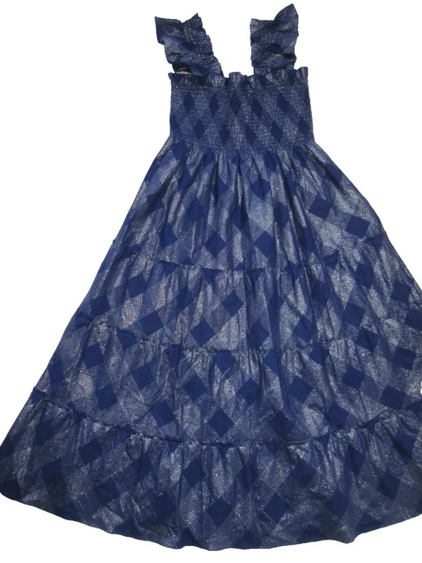NWT Hill House Ellie Nap in Navy Glitter Check Plaid Smocked Midi Dress L - Image 6