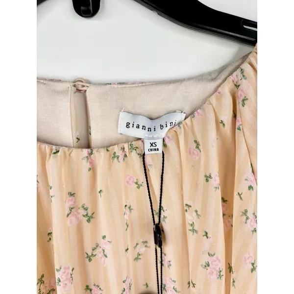 Gianni Bini Floral Long Sleeve Round Neck Blouse Pink Floral Print Stripes Sz XS - Image 9