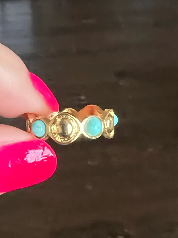 &merci Women’s Stainless Steel Gold Tone Faux Turquoise Adjustable Ring Size 6-9 - Image 3