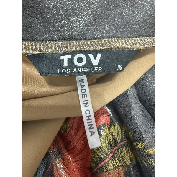 TOV Los Angeles Womens Floral Faux Leather Maxi Coat Dress Duster Jacket Size 38 - Image 9