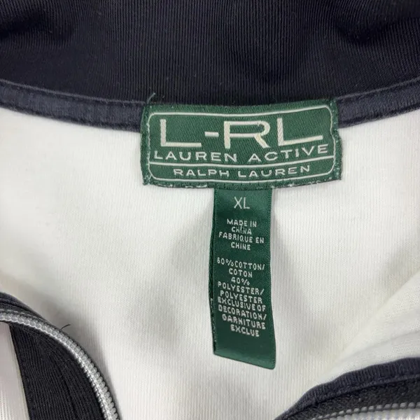Lauren Ralph Lauren Active Track Jacket Womens XL White Black Full Zip Stripe - Image 3