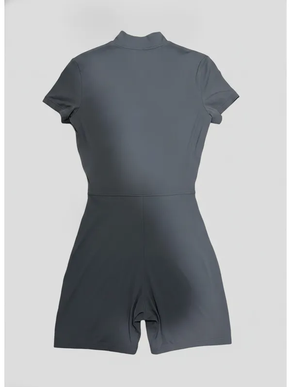 Gray Athletic Romper Jumpsuit Half Zip Mock Neck Size M Yoga Gym Pillates Tennis - Image 3