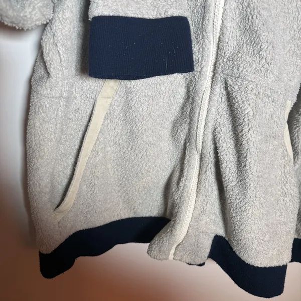 Patagonia Hoodie Womens Large Navy Beige Shearling Hoody Pile Fleece Full Zip - Image 7