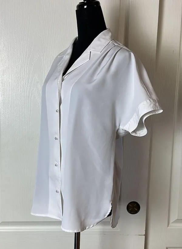 Vintage White Pearl Column Star Moon Button Up Short Sleebe Blouse - Image 2