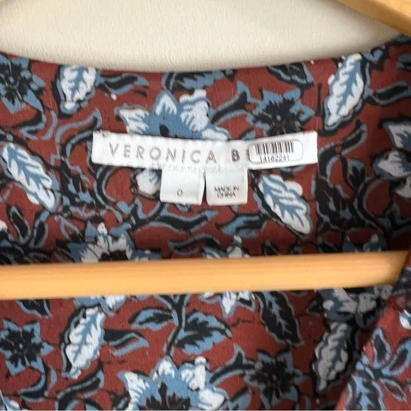 Veronica Beard Silk Floral Ruched Mini Dress Rust Blue‎ Size 0 - Image 6
