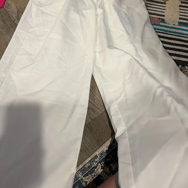 Commense Wide Leg Pleated White Cotton Pants High Waist Pants Size M - Image 5