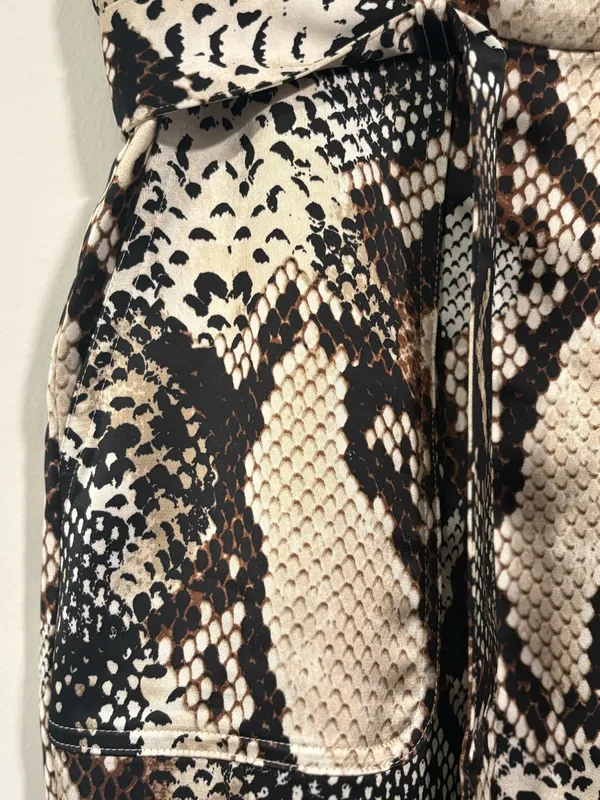 Express Snake-Print Paperbag Trousers in Beige, Black and Brown - Image 7