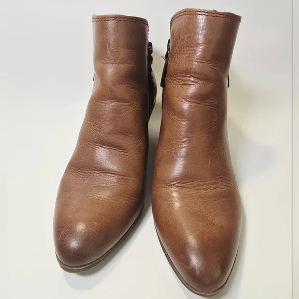 FRYE Judith Double Zip Brown Leather Almond Toe Ankle Boots - Image 4