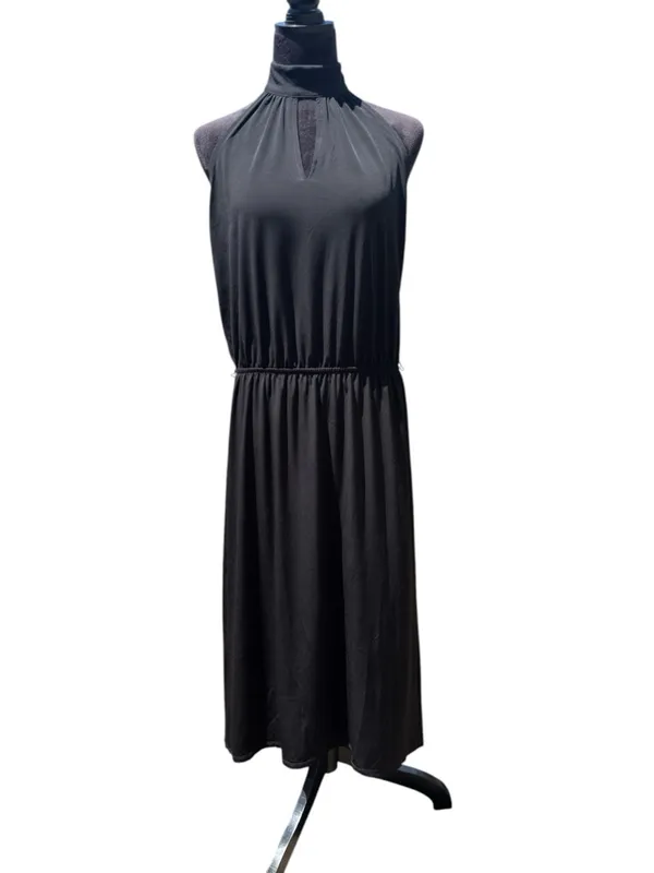 The Limited Black Keyhole High Neck‎ Midi Dress L Halter Style LBD Cocktail - Image 2