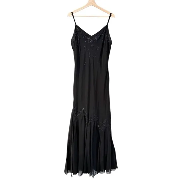 R&M RICHARDS Long Maxi Chiffon Beaded Spaghetti Strap Cocktail Dress - Image 3