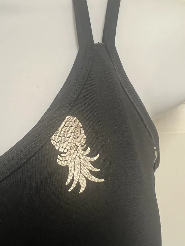 Black Strappy Pineapple Print Sports Bra - Image 5