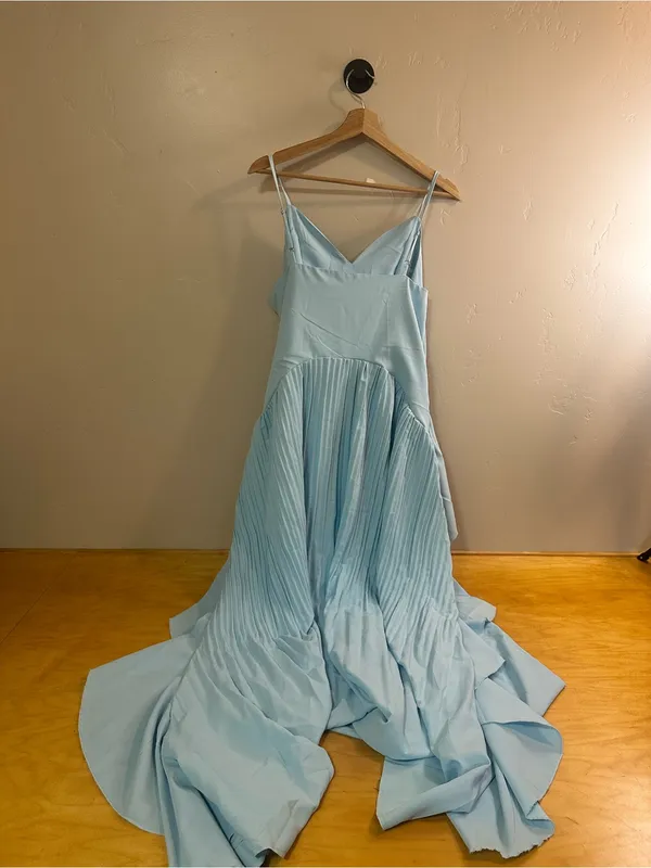 Ice Blue Ruffle Mermaid Pleated Maxi Dress with Adjustable Straps XL NWOT - Image 5