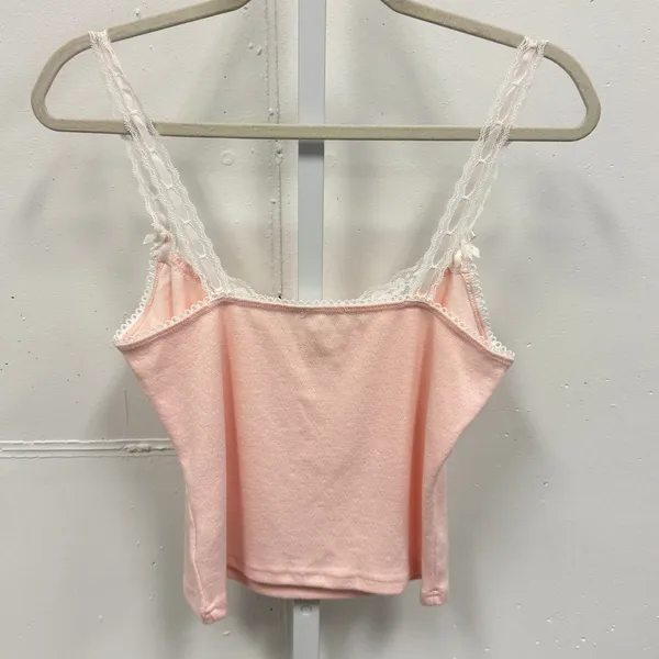 Edikted Pink Pointelle Lace Trim Cami Top Coquette Bow Detail Cropped Tank Small - Image 2