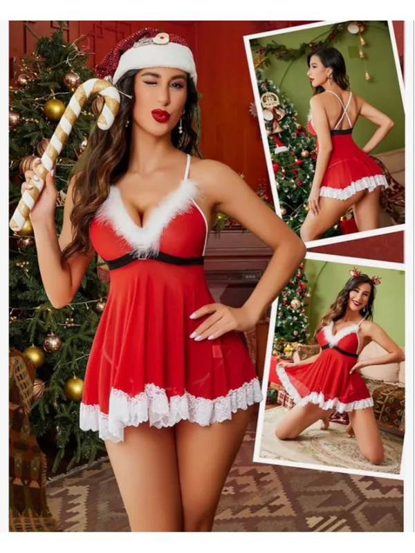 NEW Avidlove Womens Christmas Lingerie Santa Babydolls Chemises Set XL - Image 6