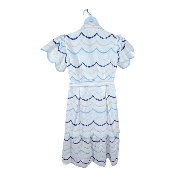 Boutique Blue White Eyelet Cottagecore Midi Dress Tie Waist XL - Image 8