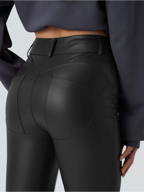 Halara Size L Women's Black Faux Leather Flared Pants NWOT - Image 2