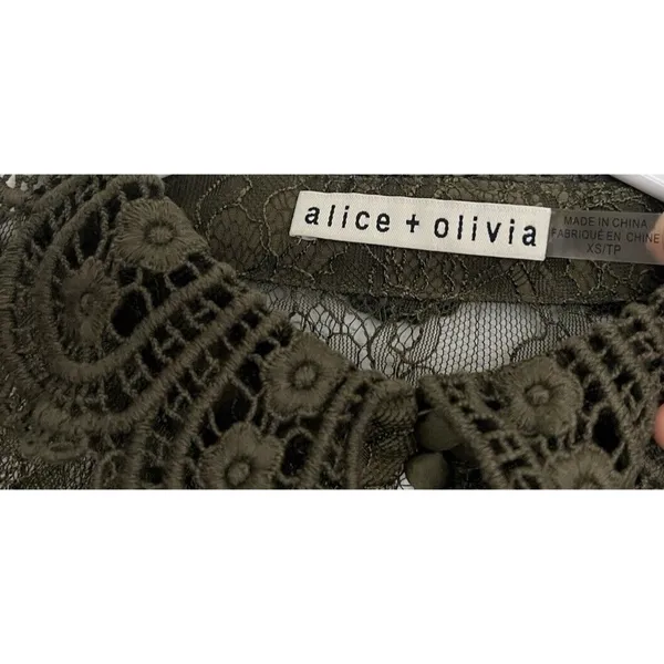 Alice + Olivia Moss Green Bell-Sleeve Crochet Collared Top Boho Fairy Grunge Witchy Ethereal - Image 10