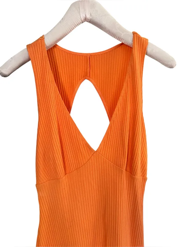 Reformation rib cut out mini dress in orange EUC - Image 6