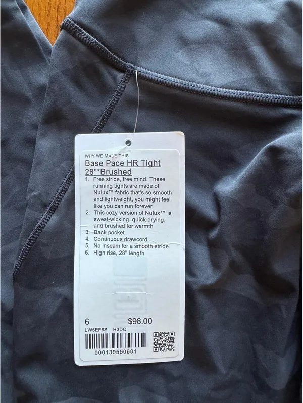 Lululemon Base Pace High Rise 28” Brushed, Heritage Camo Black Size 6 NWT - Image 5