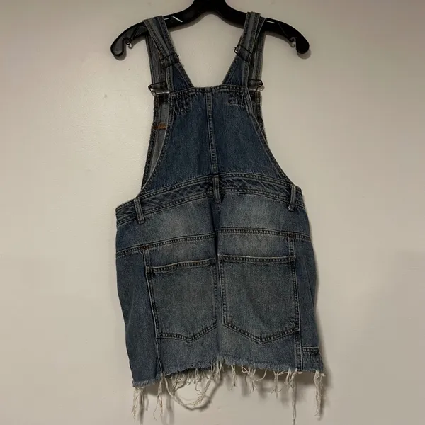 HM Trend Blue Denim Overall‎ Dress Distressed Frayed Hem Womens Size 6 Jumper - Image 5