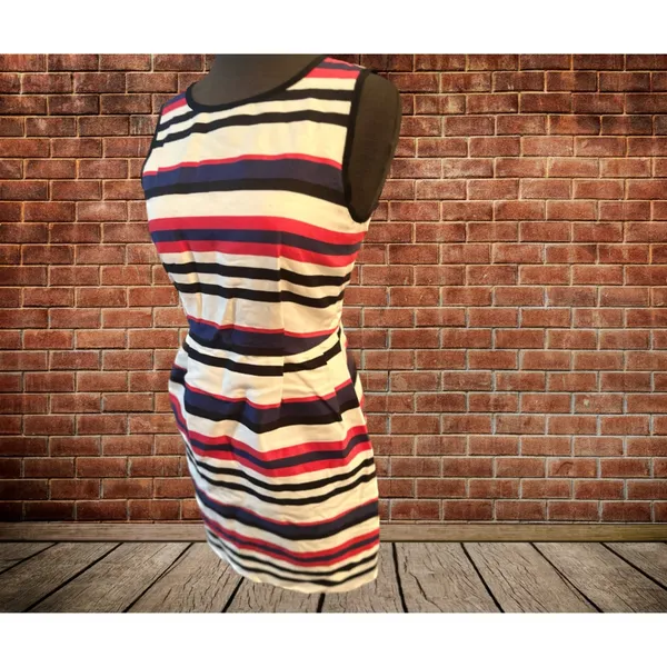 J. Crew Striped Sleeveless Sheath Dress Size‎ 2 Red Blue White Black - Image 2