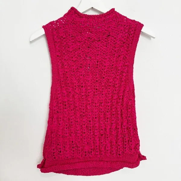 Moth Ribbon Crochet‎ Top Medium Petite Pink Sleeveless High Neck Fairy Cottage - Image 9