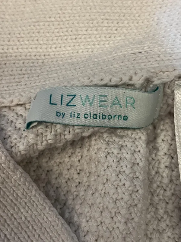 Lizwear Cardigan Sweater Womens Medium White Cable Knit Open Front Shawl Collar - Image 6